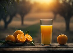 Pomarańcze i szklanka soku