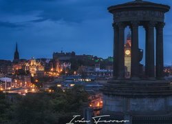 Pomnik, Dugalda Stewarta, Oświetlone, Domy, Miasto, Edynburg, Szkocja