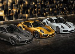 Trzy, Porsche 911 Turbo S Exclusive, Czarny, Złoty, Biały