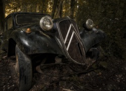 Porzucony w lesie stary Citroën