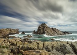 Australia, Punkt widokowy Sugarloaf Rock, Morze, Skały, Chmury