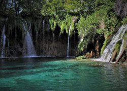 Chorwacja, Park Narodowy Jezior Plitwickich, Plitvice, Jezioro, Rośliny, Wodospad