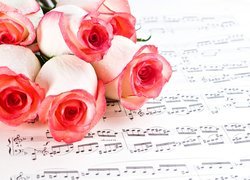 Róże położone na kartce z nutami