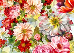 Różne kolorowe kwiaty w grafice