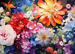 Różne kolorowe kwiaty w grafice