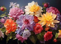 Różne rodzaje kolorowych kwiatów w bukiecie