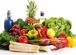 Warzywa, Papryki, Sałata, Pomidory, Owoce, Butelki