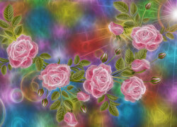 Różowe róże z liśćmi w grafice 2D