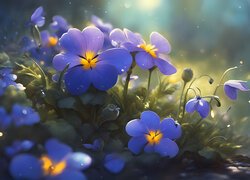 Rozświetlona kępka niebieskich kwiatków