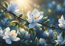 Rozświetlone gałązki magnolii