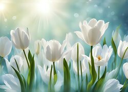 Rozświetlone promieniami słońca białe tulipany