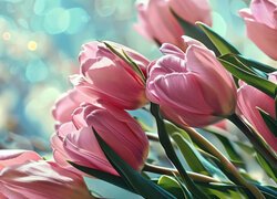 Rozświetlone różowe tulipany na kolorowym tle