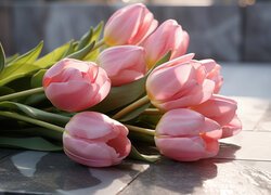 Kwiaty, Różowe, Rozświetlone, Tulipany