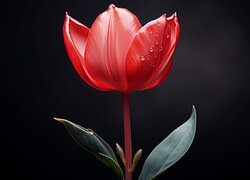Rozświetlony tulipan z kropelkami wody