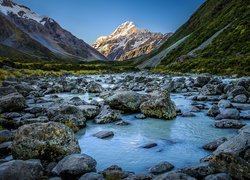 Nowa Zelandia, Rzeka Hooker, Park Narodowy Góry Cooka, Góra Cooka - Mount Cook, Góry, Kamienie