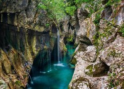 Triglavski Park Narodowy, Rzeka Socza, Wąwóz, Skały, Słowenia
