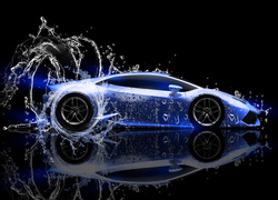 Samochód Lamborghini huracan w grafice 3D rozbryzguje wodę
