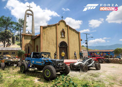 Samochody specjalne z gry Forza Horizon 5 przed kościołem