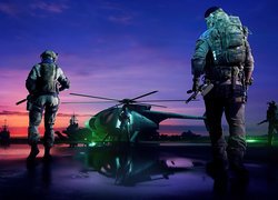 Gra, Battlefield 2042, Żołnierze, Ekwipunek, Helikopter, Noc