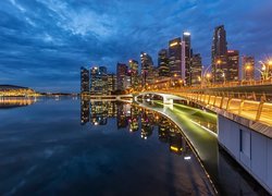 Singapur, Wieżowce, Światła, Most, Zatoka, Miasto nocą