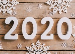Śnieżynki dookoła cyfr 2020
