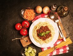 Spaghetti, Talerz, Makaron, Pomidory