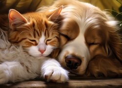 Śpiący pies i kot