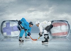 Hokej, Zawodnicy, Hokeiści, Fiński, Austriacki, Flaga, Finlandia, Austria
