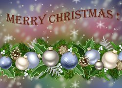 Boże Narodzenie, Bombki, Grafika 2D, Napis, Merry Christmas, Życzenia