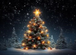 Boże Narodzenie, Choinka, Światła, Grafika