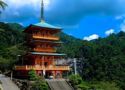 Świątynia, Kumano Nachi Taisha, Drzewa, Las, Wzgórza, Wodospad Nachi, Miejscowość Wakayama, Japonia