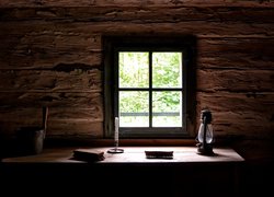 Okno, Stół, Lampa, Świeca