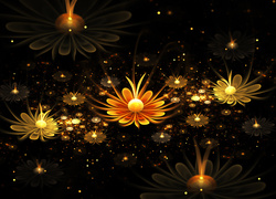 Świecące graficzne kwiaty w 3D
