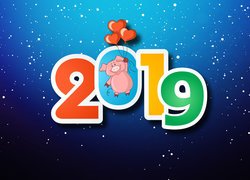 Świnka na tle Nowego Roku 2019