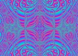 Symetryczne wzory na różowo-niebieskim tle