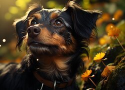 Pies, Brązowy, Szczeniak, Kwiaty
