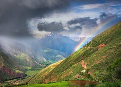 Peru, Region Cusco, Prowincja Urubamba, Góry, Tęcza, Dolina, Sacred Valley, Święta Dolina Inków