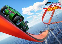 Gra, Forza Horizon 3 Hot Wheels, Bolid, Zielony, Trasa, Ocean, Plakat