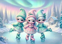 Trzy elfki na lodowisku
