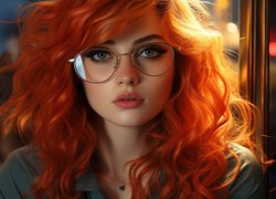 Twarz rudowłosej dziewczyny w okularach