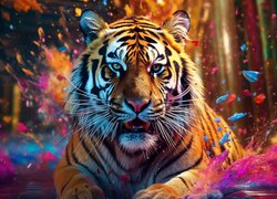 Tygrys na kolorowym tle