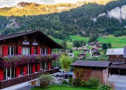 Dom, Hotel, Valley Hostel, Wioska Lauterbrunnen, Dolina, Góry, Alpy, Szwajcaria