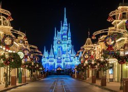 Widok na Zamek Kopciuszka  w Disneylandzie na Florydzie