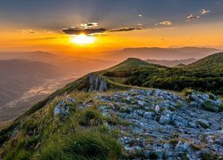 Góry Nanos, Skały, Zachód słońca, Dolina, Vipava Valley, Słowenia