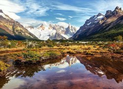 Jezioro, Śnieg, Góry, Andy, Szczyt, Cerro Torre, Park Narodowy Los Glaciares, Patagonia, Argentyna
