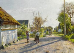 Wiejskie domy przy drodze