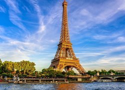 Wieża Eiffla, Niebo, Paryż, Francja