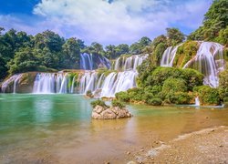 Wodospad, Ban Gioc Waterfall, Jezioro, Rzeka, Cao Bang, Wietnam