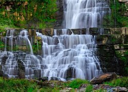 Wodospad, Chittenango Falls, Kaskada, Skały, Kamienie, Roślinność, Park miejski, Nowy Jork, Stany Zjednoczone