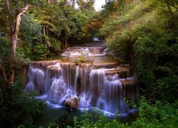 Wodospad Erawan, Kaskada, Drzewa, Park Narodowy Erawan, Tajlandia